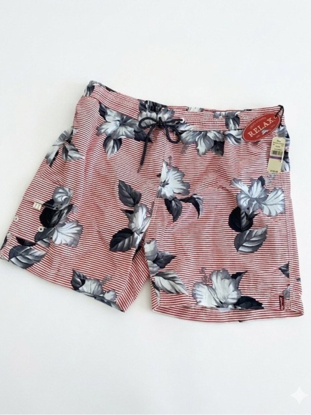 Tommy Bahama Relax Swim Trunks XXL NWT Red White Stripe Floral Board Shorts
